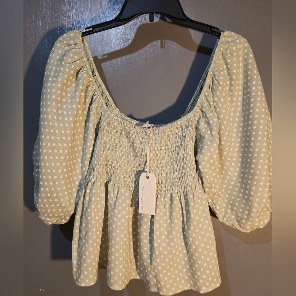 By Together Sage Polka Dot Blouse
